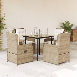 5 Pcs conjunto de jantar p/ jardim com almofadões vime PE bege