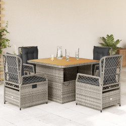 5 Pcs conjunto de jantar p/ jardim c/ almofadões vime PE cinza