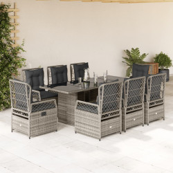 9 Pcs conjunto de jantar p/ jardim c/ almofadões vime PE cinza