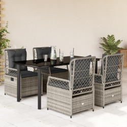 5 Pcs conjunto de jantar p/ jardim c/ almofadões vime PE cinza