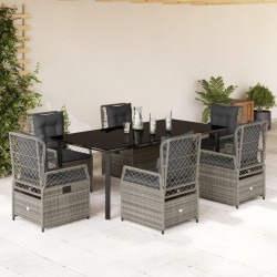 7 Pcs conjunto de jantar p/ jardim c/ almofadões vime PE cinza