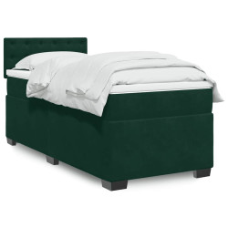 Cama com molas/colchão 90x190 cm veludo verde-escuro