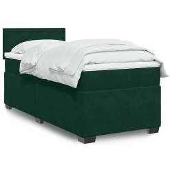 Cama com molas/colchão 90x200 cm veludo verde-escuro