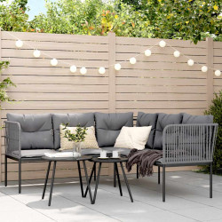 Conjunto de sofás de jardim c/ almofadões aço/textilene preto