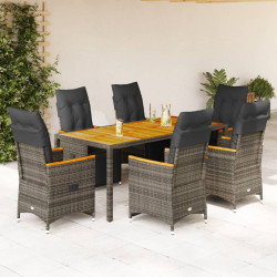7 Pcs conjunto bistrô de jardim c/ almofadões vime PE cinza