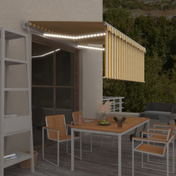 Toldo autom. c/ estore/LED/sensor vento 3x2,5m amarelo/branco