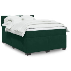 Cama com molas/colchão 160x200 cm veludo verde-escuro