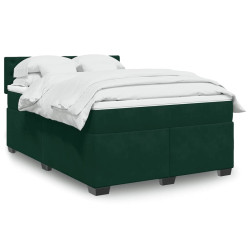 Cama com molas/colchão 160x200 cm veludo verde-escuro