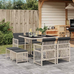 9 Pcs conjunto de jantar p/ jardim c/ almofadões cinzento claro