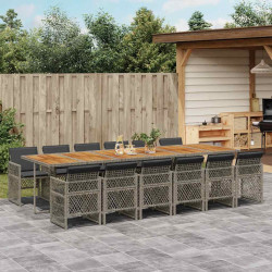 13 Pcs conjunto jantar p/ jardim c/ almofadões vime PE cinzento