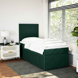 Cama com molas/colchão 90x190 cm veludo verde-escuro
