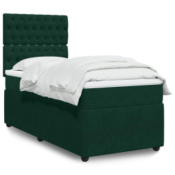 Cama com molas/colchão 90x200 cm veludo verde-escuro