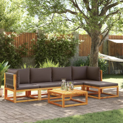 Conjunto de sofás de jardim de 6 peças com almofadas de madeira de acácia e corda