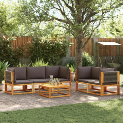 Conjunto de sofás de jardim de 6 peças com almofadas de madeira de acácia e corda