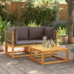 Sofás de canto de jardim com almofadas 2 peças madeira acácia e rattan