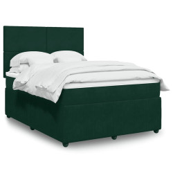 Cama com molas/colchão 140x200 cm veludo verde-escuro