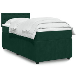 Cama com molas/colchão 90x200 cm veludo verde-escuro