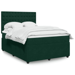 Cama com molas/colchão 160x200 cm veludo verde-escuro