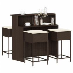 5 Pcs conjunto de bar p/ jardim c/ almofadões vime PE castanho