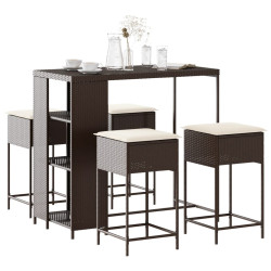 5 Pcs conjunto de bar p/ jardim c/ almofadões vime PE castanho