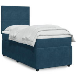 Cama com molas/colchão 100x200 cm veludo azul-escuro