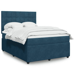 Cama com molas/colchão 160x200 cm veludo azul-escuro