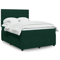 Cama com molas/colchão 140x200 cm veludo verde-escuro
