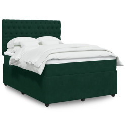 Cama com molas/colchão 140x200 cm veludo verde-escuro