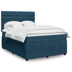 Cama com molas/colchão 140x190 cm veludo azul-escuro