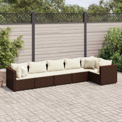 6 Pcs conj. lounge jardim c/ almofadões 6 pcs vime PE castanho