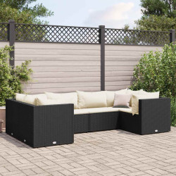 6 Pcs conjunto lounge de jardim c/ almofadões vime PE preto