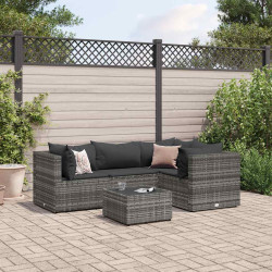 5 Pcs conjunto lounge de jardim c/ almofadões vime PE cinzento