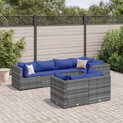 7 Pcs conjunto lounge de jardim c/ almofadões vime PE cinzento