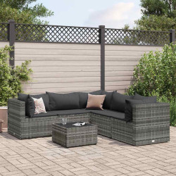 6 Pcs conjunto lounge de jardim c/ almofadões vime PE cinzento