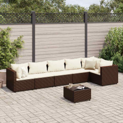 7 Pcs conjunto lounge de jardim c/ almofadões vime PE castanho