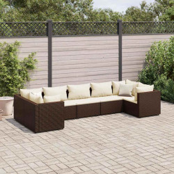 7 Pcs conjunto lounge de jardim c/ almofadões vime PE castanho