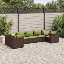 7 Pcs conjunto lounge de jardim c/ almofadões vime PE castanho