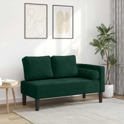 Chaise longue com almofadões veludo verde-escuro