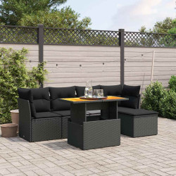 6 Pcs conjunto sofás de jardim c/ almofadões vime PE preto