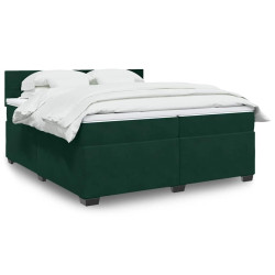 Cama com molas/colchão 200x200 cm veludo verde-escuro