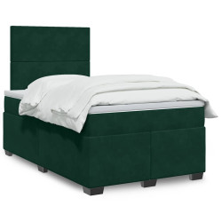 Cama boxspring com colchão 120x200 cm veludo verde-escuro