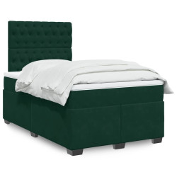 Cama boxspring com colchão 120x200 cm veludo verde-escuro