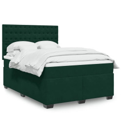 Cama com molas/colchão 140x190 cm veludo verde-escuro