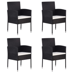 Cadeiras de jardim c/ almofadões branco nata 4pcs vime PE preto