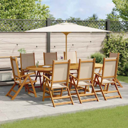 9 Pcs conjunto de jantar para jardim acácia maciça e textilene