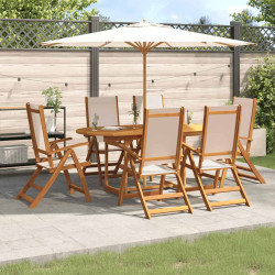 7 Pcs conjunto de jantar para jardim acácia maciça e textilene