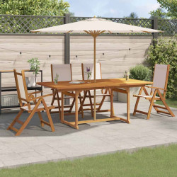5 Pcs conjunto de jantar para jardim acácia maciça e textilene