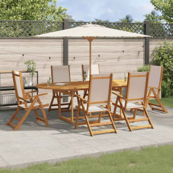 7 Pcs conjunto de jantar para jardim acácia maciça e textilene