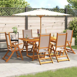 7 Pcs conjunto de jantar para jardim acácia maciça e textilene