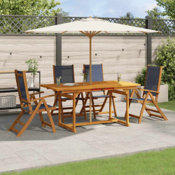 5 Pcs conjunto de jantar para jardim acácia maciça e textilene